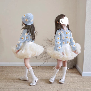 女宝宝春装公主蓬蓬纱半身裙短裙女童米白色仙气舞蹈蛋糕裙子下装