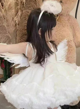 天使之翼白色羽毛翅膀天鹅湖连衣裙千金感小礼服公主裙生日裙子
