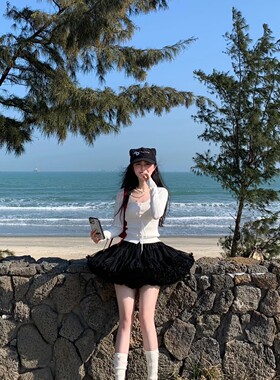 成人高腰蓬蓬纱半身裙大人tutu裙黑色酒红色蛋糕裙芭蕾风公主短裙