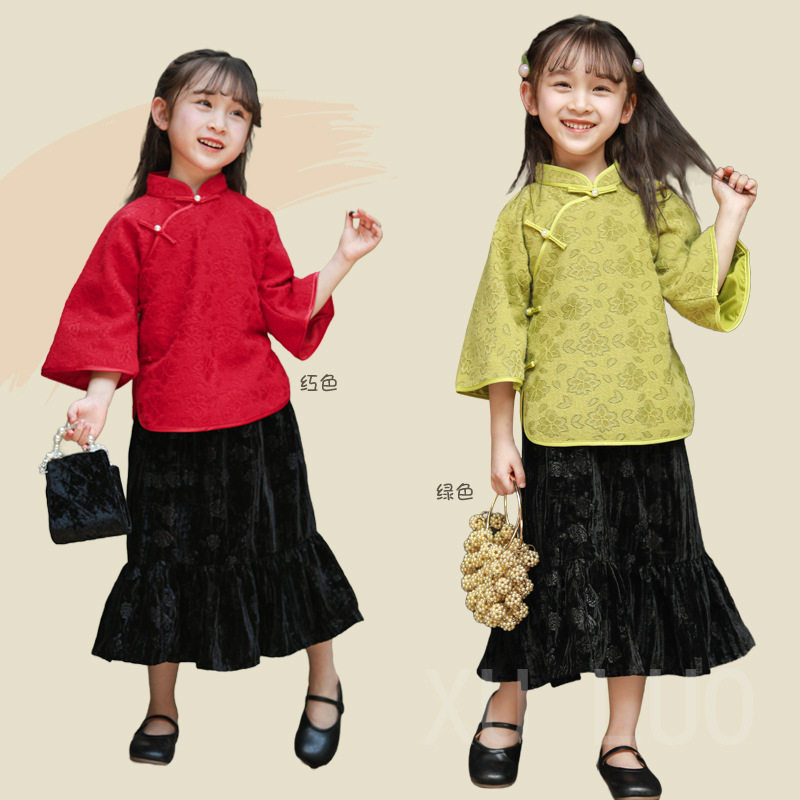 儿童汉服秋季女童民国风复古套装新款女宝宝汉服小清新两件套裙子