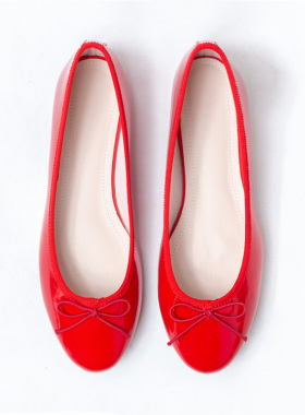 红色小皮鞋漆皮蝴蝶结芭蕾平底鞋单鞋学生晚晚鞋平底百搭仙女hm09
