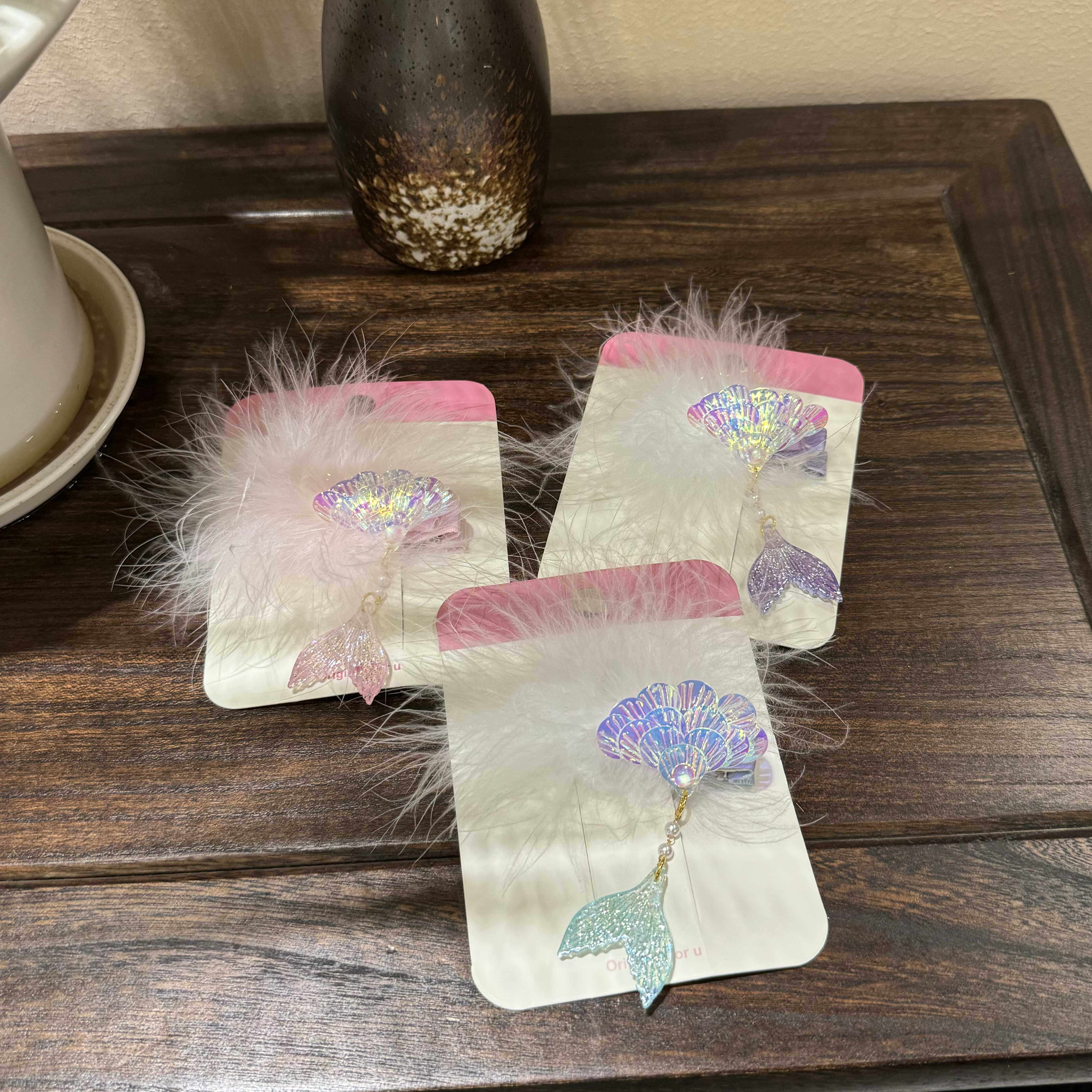 hn809鸵鸟毛鱼尾巴鸭嘴夹流苏边夹刘海夹仙女公主头饰