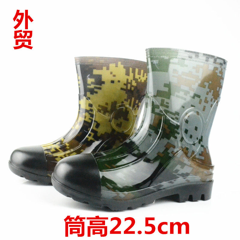 外贸出口中筒男士户外成人迷彩大码防滑防水耐磨套脚雨鞋胶鞋水靴