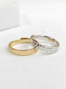 碎碎冰戒指女925纯银抖音小红书网红爆款素圈对戒开口指环情侣520