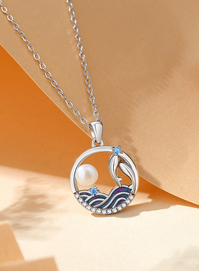 原创上岸锦鲤项链纯银925蓝色珐琅小众设计ins毛衣链项饰高级感