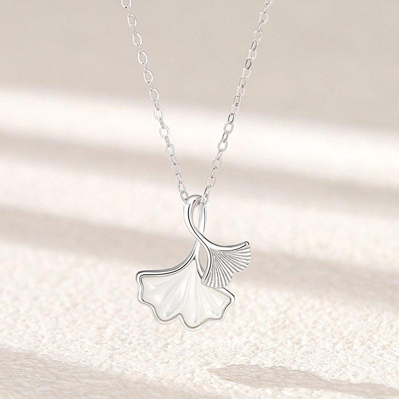 新款999纯银小杏运项链女三生有幸森系ins白贝母锁骨链夏季百搭