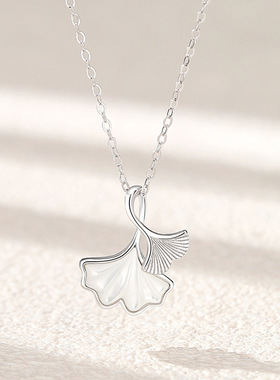 新款999纯银小杏运项链女三生有幸森系ins白贝母锁骨链夏季百搭
