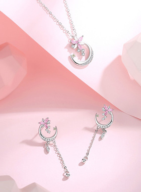 原创月亮风铃花项链女纯银韩版小众设计森系ins风时尚几何锁骨链