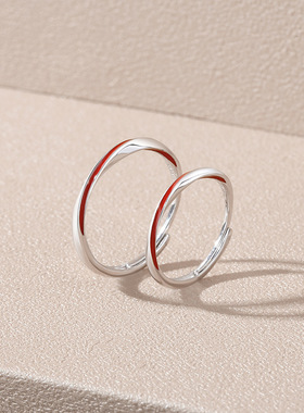 红线莫比乌斯情侣对戒复古异地恋戒指女一对925纯银520礼物情人节