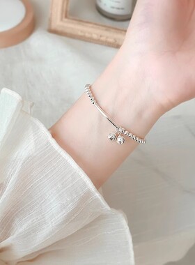 原创铃铛手链925纯银夏季ins风网红圆珠手串小红书同款手环饰品