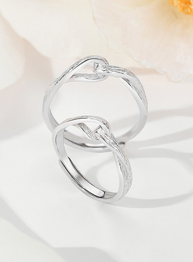 原创双生树藤情侣戒指925纯银一对女简约素圈对戒缠绕莫比乌斯环