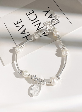 原创郁金香珍珠手链女925纯银法式ins小香风碎银串珠手镯小红书