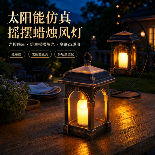 新太阳能蜡烛风灯仿真光控仿古