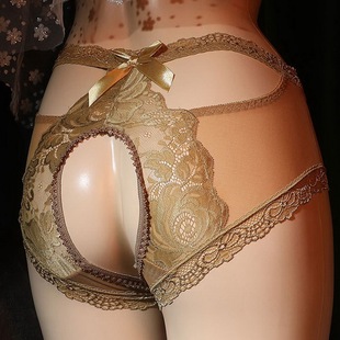 网纱免脱三角裤 女士半透明内裤 超薄款 镂空大码 衩 蕾丝性感开档短裤