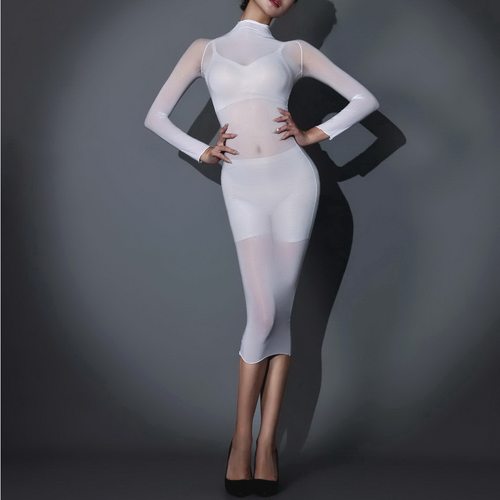 200斤大码高领油光丝袜睡裙