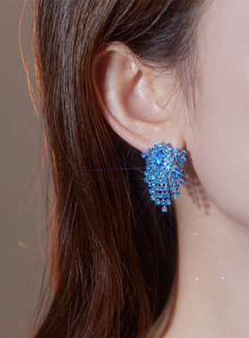 町卡时尚闪亮满钻短款流苏耳环女 高级感气质水钻耳饰品earrings