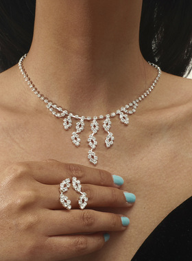 欧美外贸气质夸张项链耳环套装 璀璨闪钻项饰耳饰 婚纱礼服配饰