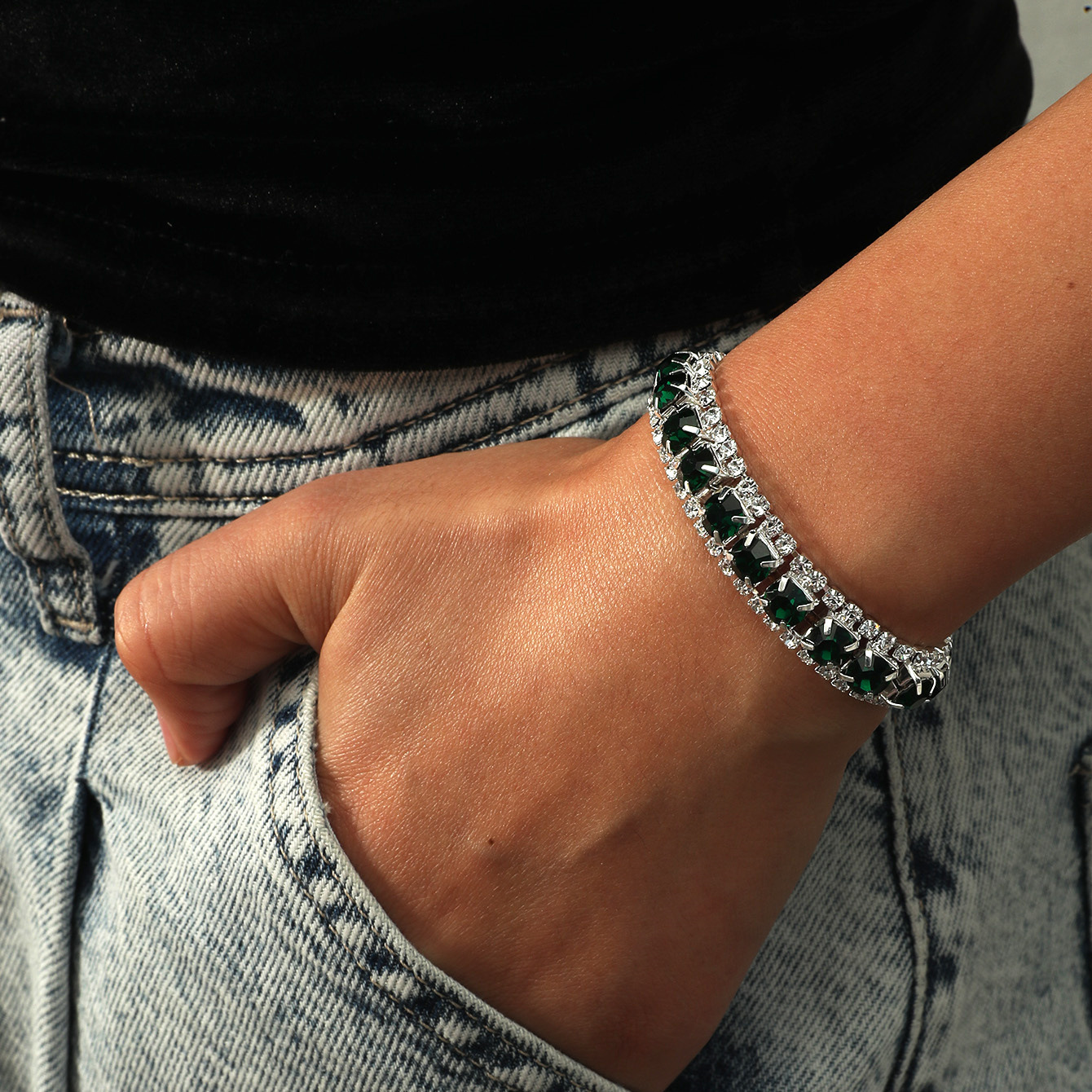 时尚高级感水晶手镯手链全铜百搭