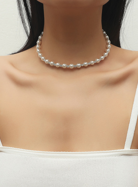 欧美女士百搭新娘锁骨链珍珠水钻