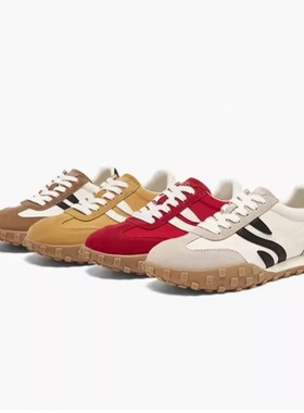 专柜正品百思图2025春款女百搭舒适红色德训鞋运动休闲鞋I0900AM5