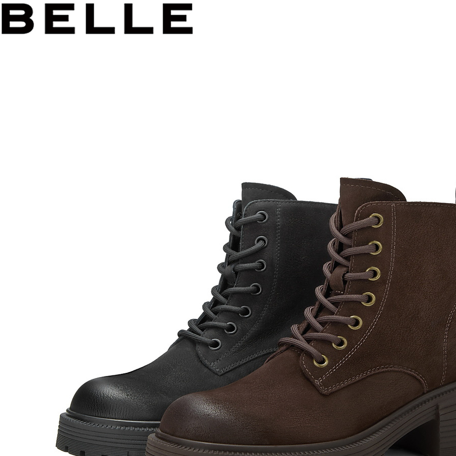 Belle/百丽女靴真皮加绒马丁靴