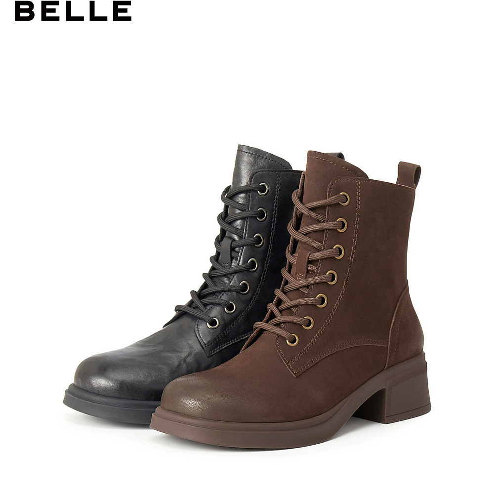 Belle/百丽英伦风真羊皮马丁女靴