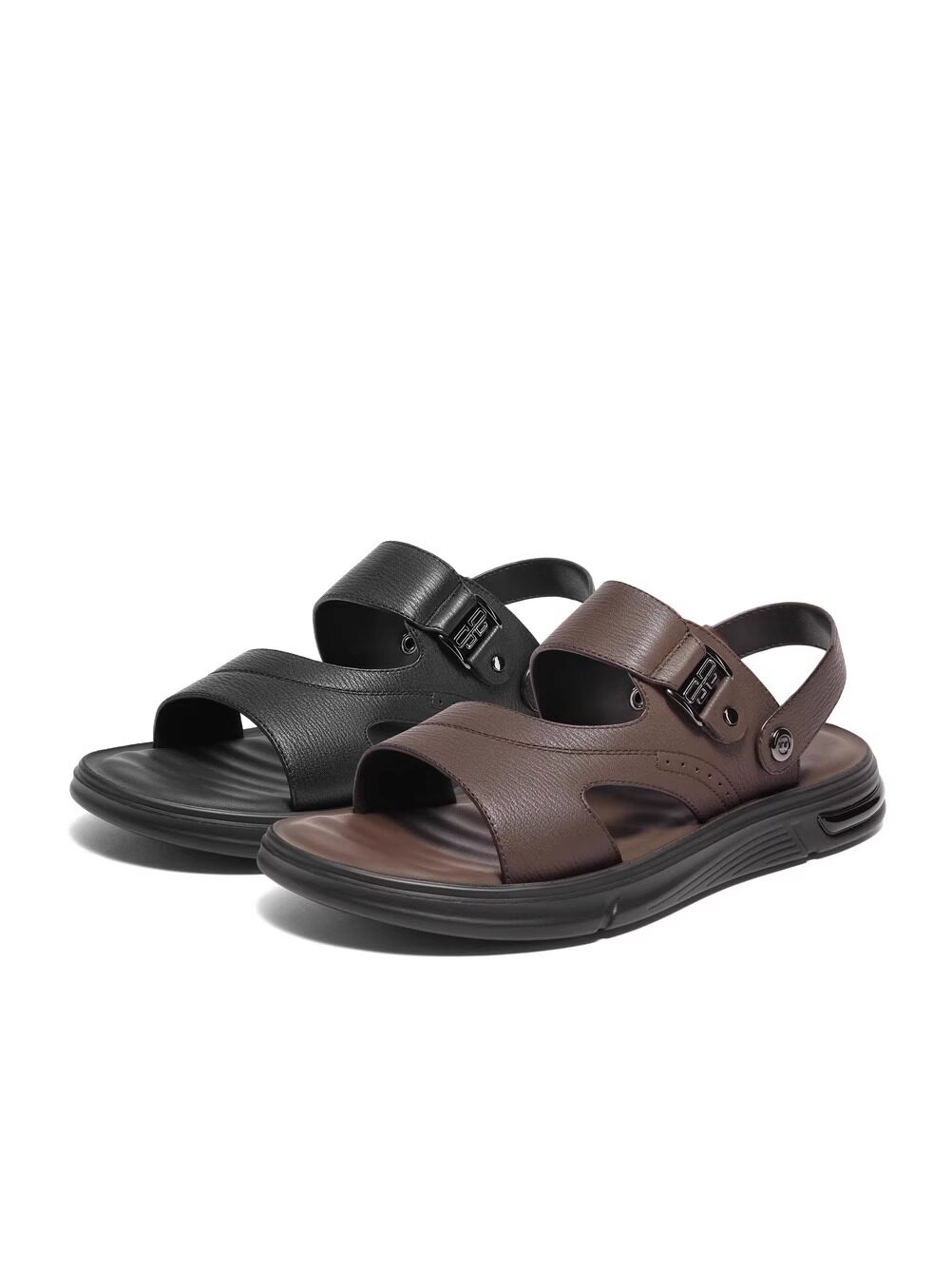 专柜正品百丽2024夏款男鞋户外凉拖鞋牛皮休闲鞋沙滩凉鞋8GE01BL4