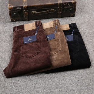 高端男士进口直筒灯草绒灯芯绒裤子免烫纯棉秋冬商务休闲长裤男装