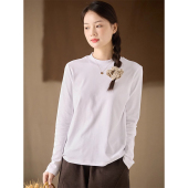 黑白色叠穿打底衫 T恤女春秋新款 上衣 100%棉半高领超显瘦长袖 谷家