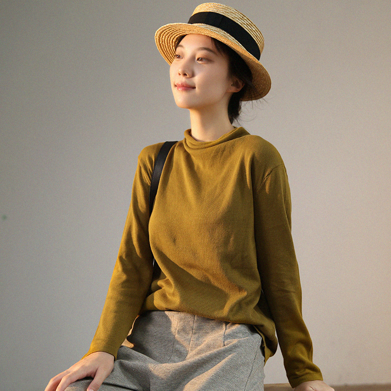 谷家简约半高领显瘦全棉针织衫