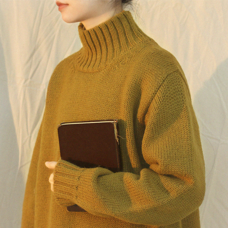 谷家 100%羊毛文艺复古高领毛衣女 加厚保暖针织上衣外穿冬新款