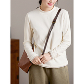 谷家 双面绒柔软百搭小立领撞色打底衫 秋冬磨毛宽松慵懒保暖T恤