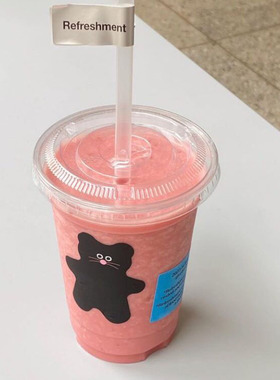 韩国网红博主新款INS猫咪一次性透明塑料杯果汁奶茶咖啡外卖杯