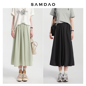 SAMDAO 夏季 薄款 抗皱好穿韩系净版半身裙女中长款A字大摆裙子