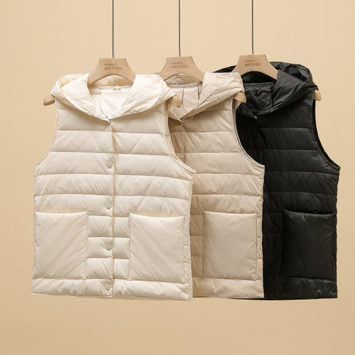 韩版短款连帽轻薄羽绒马甲女内胆