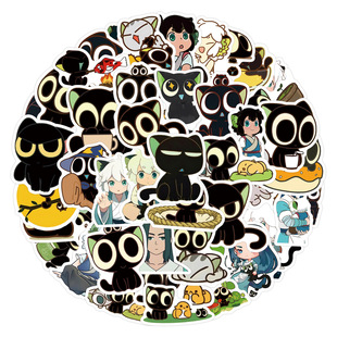 62张新款动画片罗小黑战记卡通涂鸦贴纸行李箱水杯滑板车贴纸