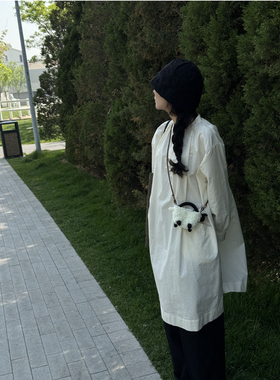 OneBlueNook丨手工毛线编织 超可爱小绵羊儿童手提包 耳机收纳包