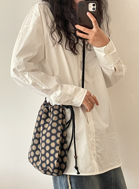 OneBlueNook丨原创 “玊”新中式 复古波点随行麻绳斜挎小布袋