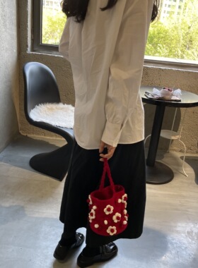 ONEBLUE 超可爱 手工自制 红色小花 手提水桶包