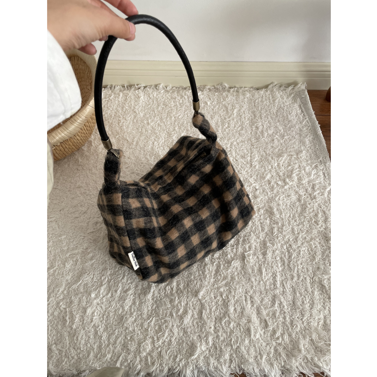 onebluenook原创羊毛棋盘格布袋