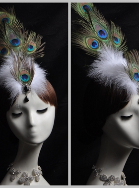 民族傣族舞蹈孔雀羽毛头饰女表演出夸张儿童小鸟尾巴立翘起来发夹