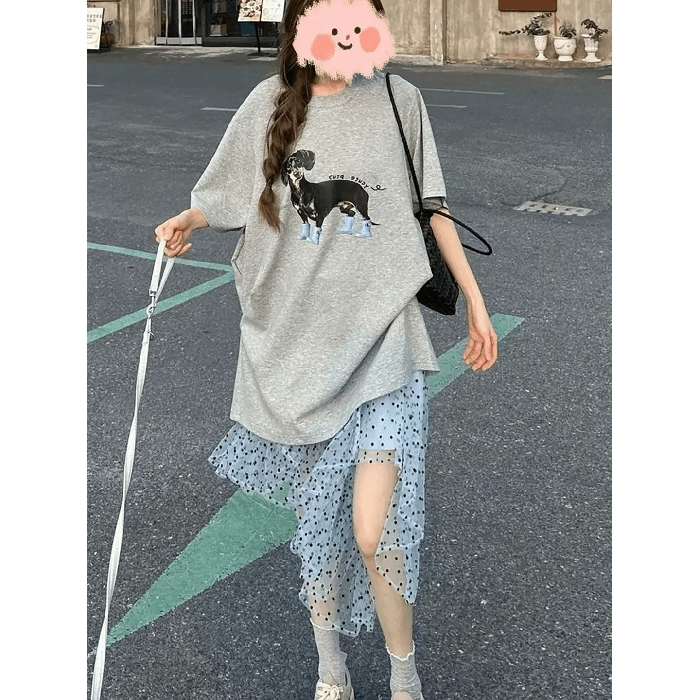 韩系波点不规则半身裙女夏季蓝色半身裙