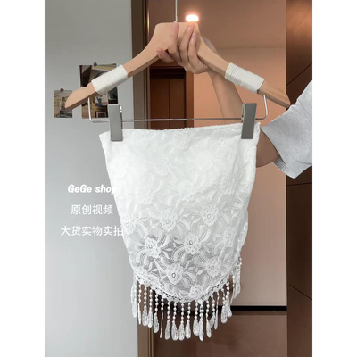 韩系初恋蕾丝拼接设计白色抹胸背心女夏外穿修身显瘦短款无袖上衣