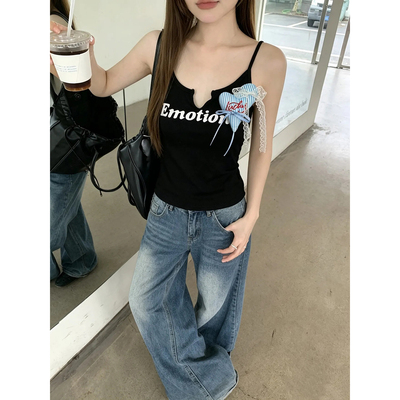 黑色吊带背心女2026夏季新款洋气字母印花修身时尚高级感别致上衣