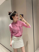 粉上衣开衫 小众 女 100%羊毛衫 短款 25秋冬新 方块笑脸圆领针织衫