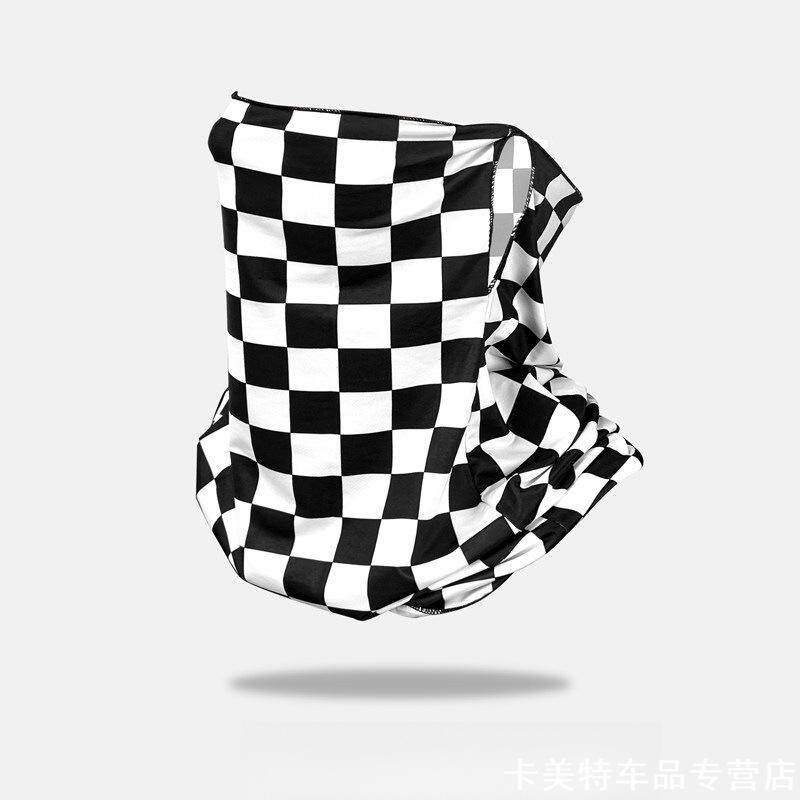 机车棋盘格黑白格挂耳面巾男女骑行面罩电摩防尘防晒护颈脖套