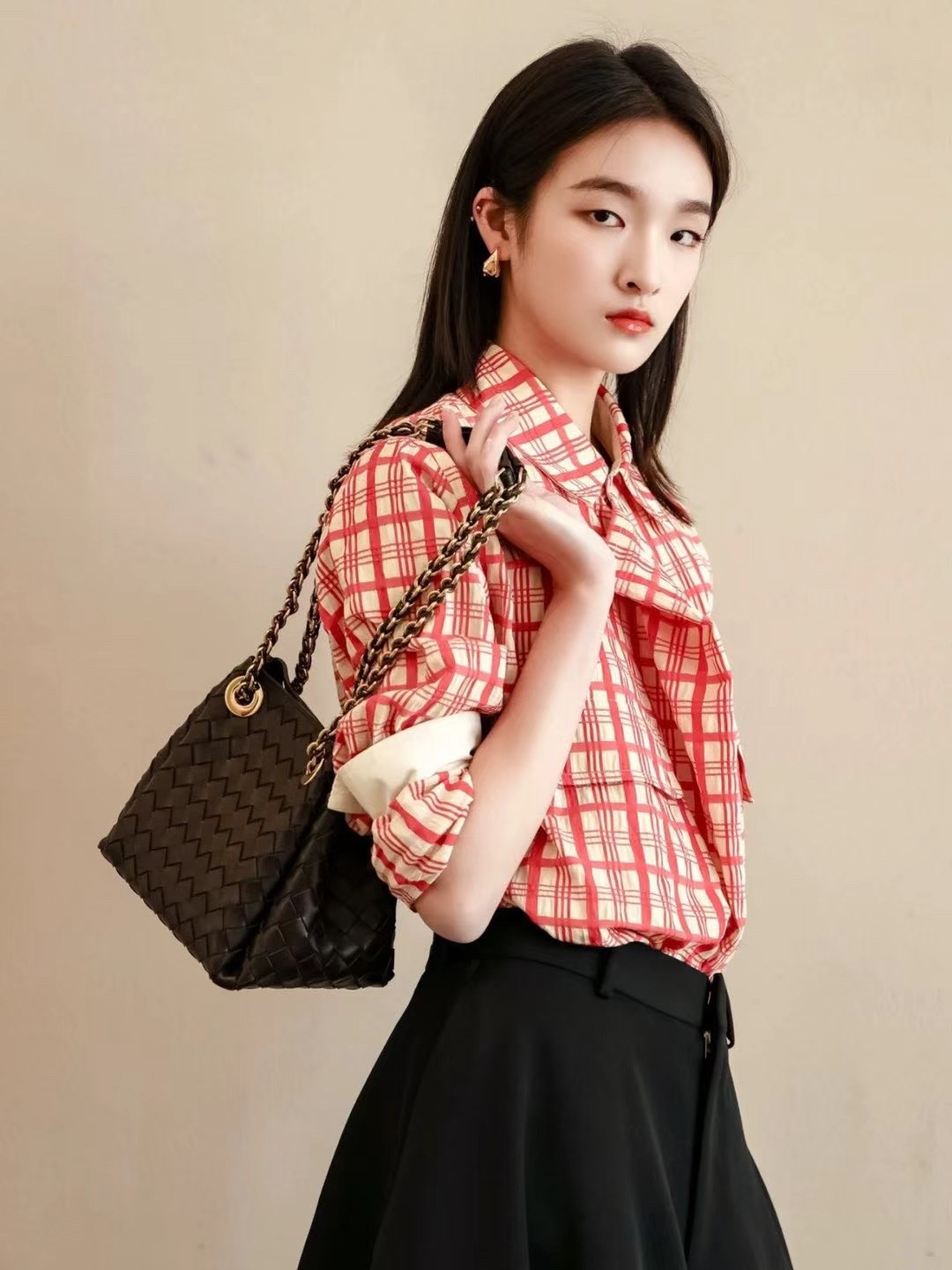 编织羊皮链条女包高品质双倍头层羊皮 皮穿链条女包单肩也斜挎 包