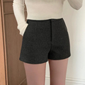 外穿打底三分裤 灰色毛呢高腰短裤 女秋冬韩版 显瘦直筒紧身呢子靴裤