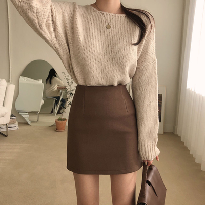 毛呢小个子包臀简约一步裙