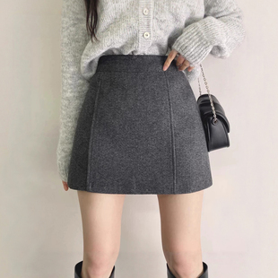 灰色毛呢包臀短裙女秋冬2025韩版高腰半身裙显瘦修身呢子一步裙黑
